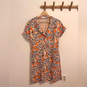 Floral print button down short sleeve dress